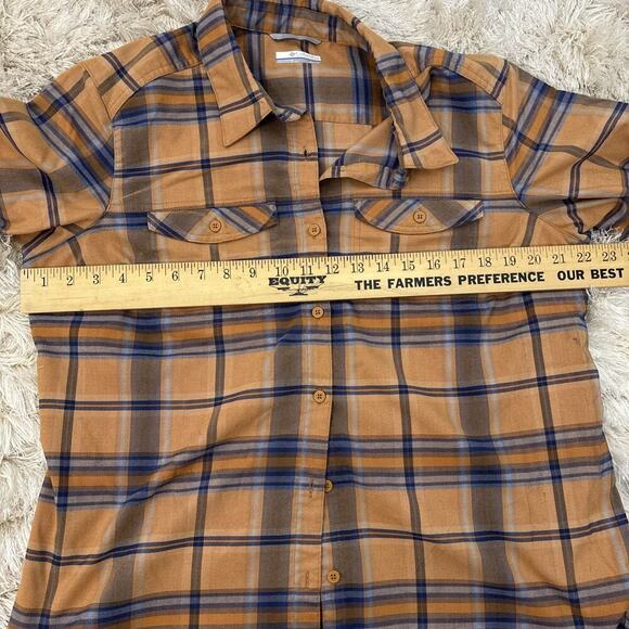 Columbia Shirt Women XL Brown Plaid Roll Tab Long Sleeve Button Up Blouse Fall - Picture 8 of 12